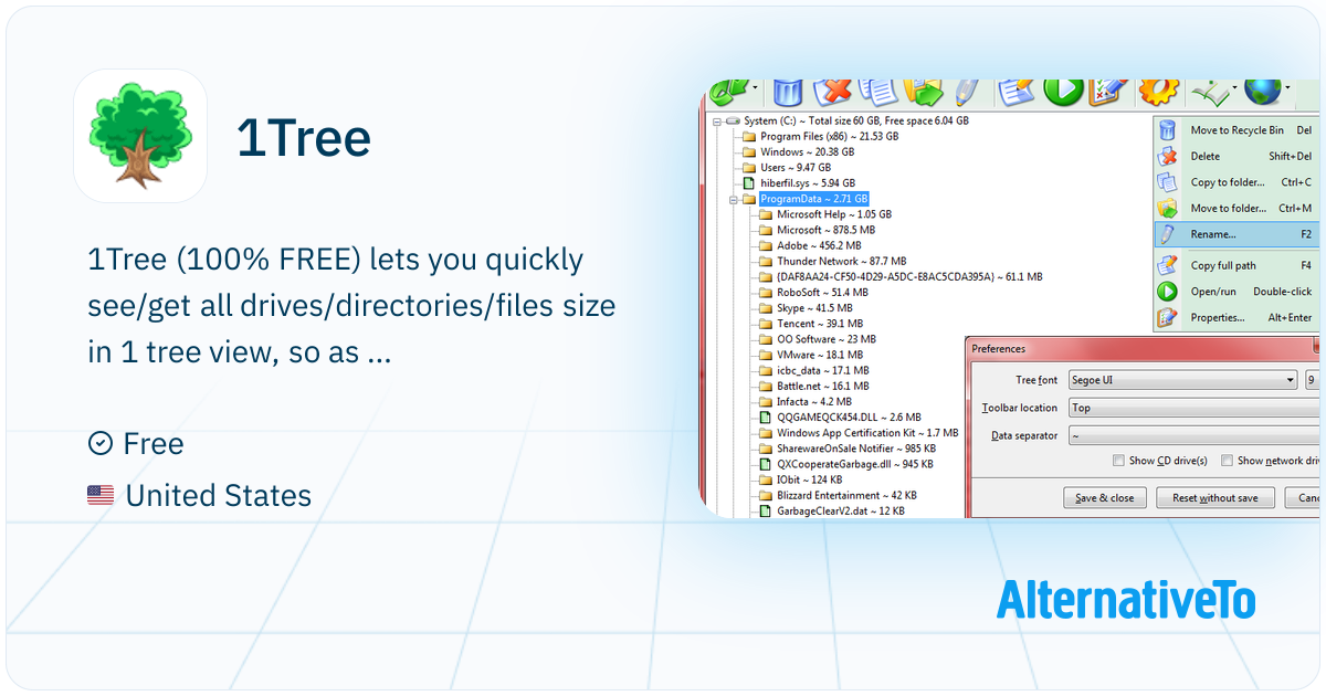 1Tree: (100% FREE) lets you see all directories/files size in 1 tree ...