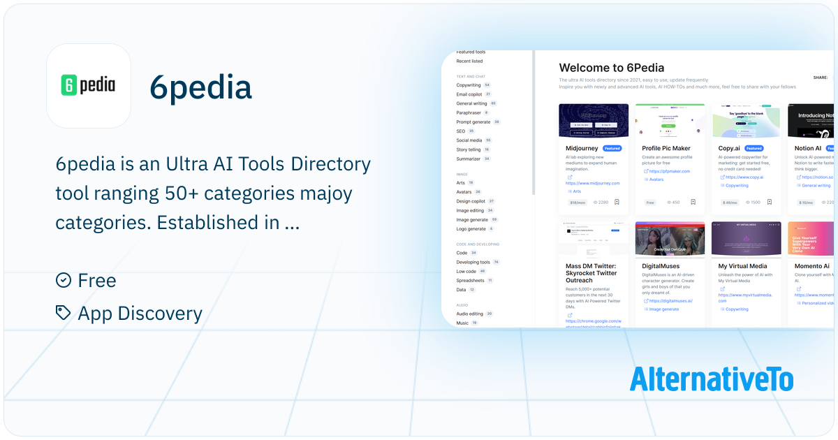 6pedia: The best AI tools directory. Collecting 1600+ AI tools in 54 ...