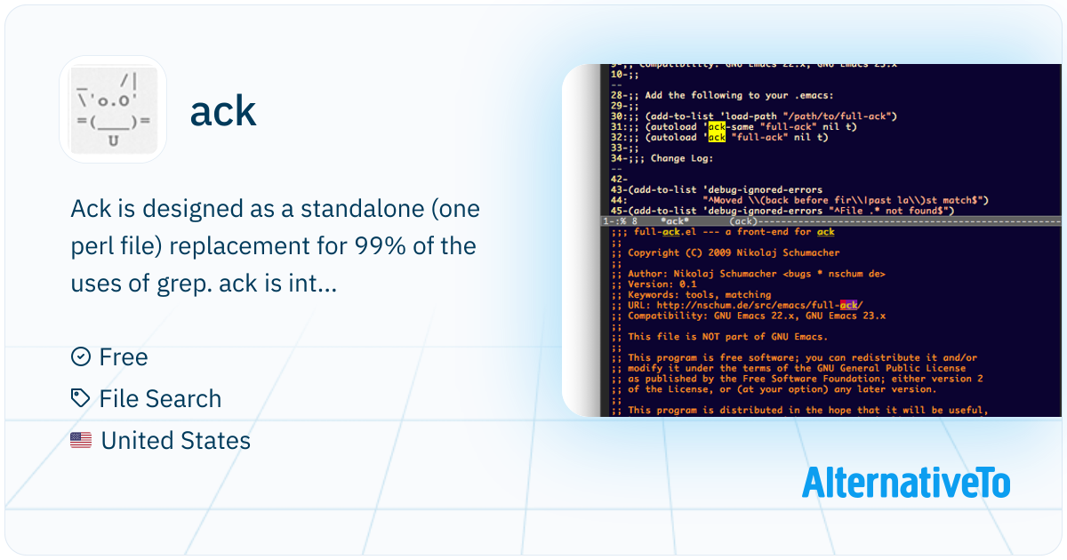ack: Ack is designed as a standalone (one perl file) | AlternativeTo