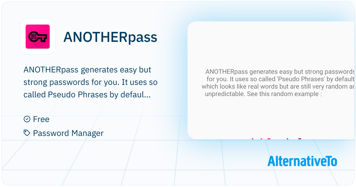 ANOTHERpass: Generates easy but strong passwords | AlternativeTo