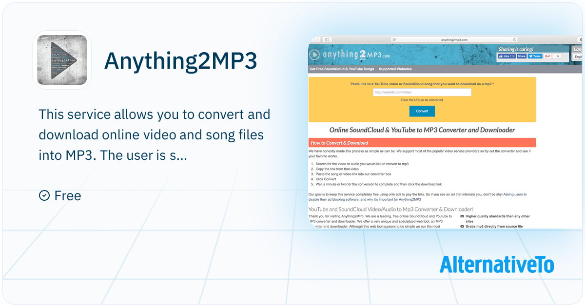 Anything2MP3: Free, online, server-based conversion tool which allows ...