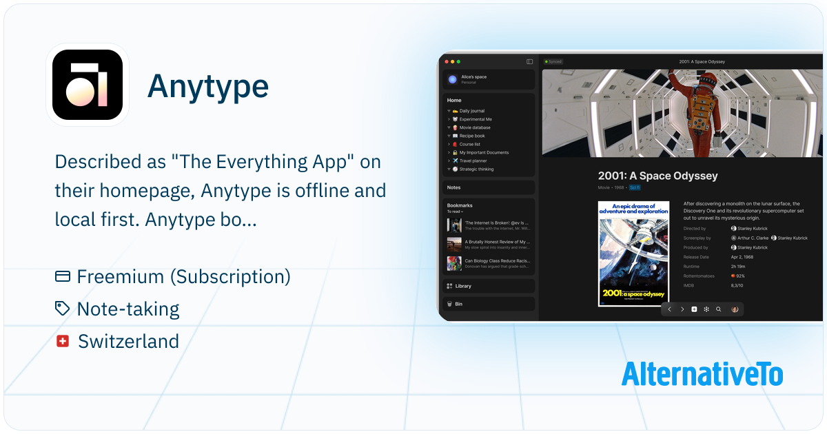 Anytype: Offline note and task management with P2P sync | AlternativeTo