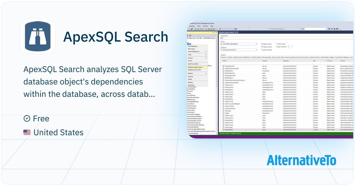 ApexSQL Search: Analyzes SQL Server database object's dependencies ...