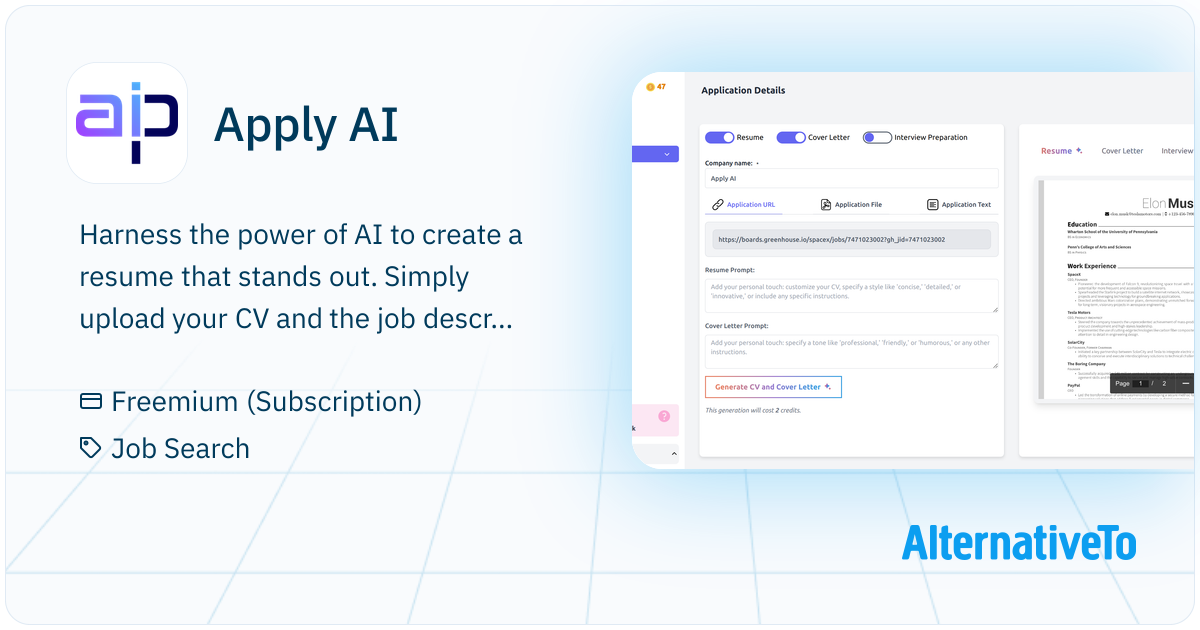 Apply AI: Harness the power of AI to create a resume that | AlternativeTo