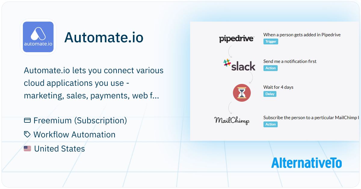 Automate.io: Connect your cloud software and automate work. | AlternativeTo