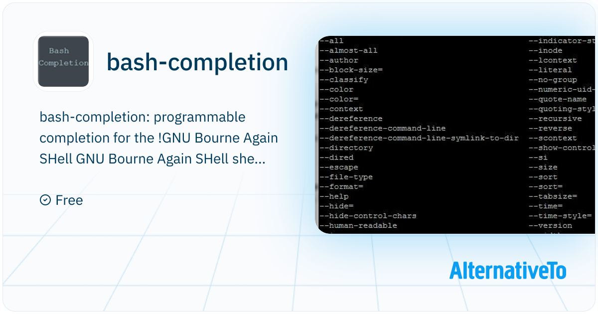 bash-completion: : programmable completion for the | AlternativeTo