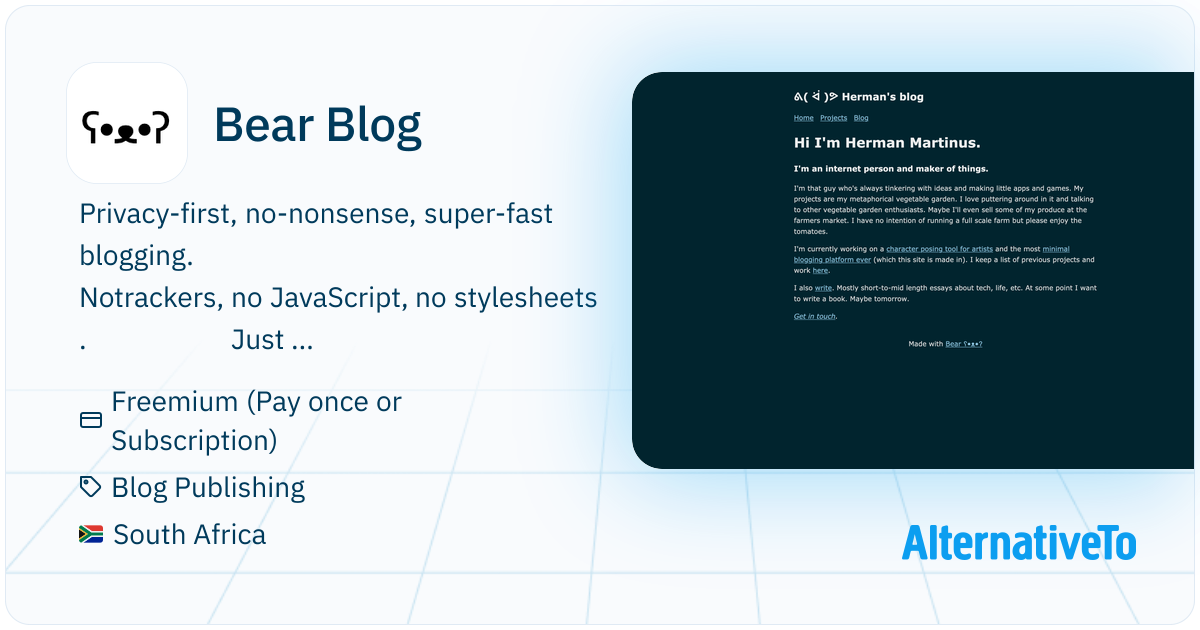 Bear Blog: Privacy-first, no-nonsense, super-fast blogging. | AlternativeTo