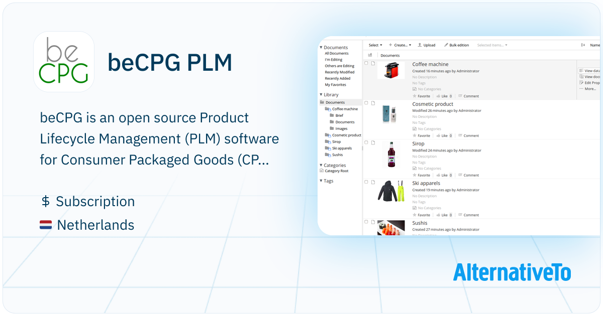 beCPG PLM: BeCPG is an open source Product Lifecycle | AlternativeTo