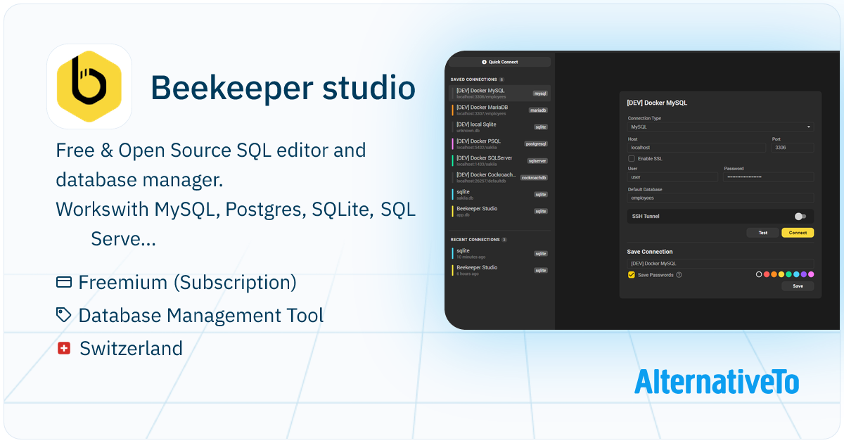 Beekeeper studio: Open Source SQL Editor and Database Manager for MySQL ...