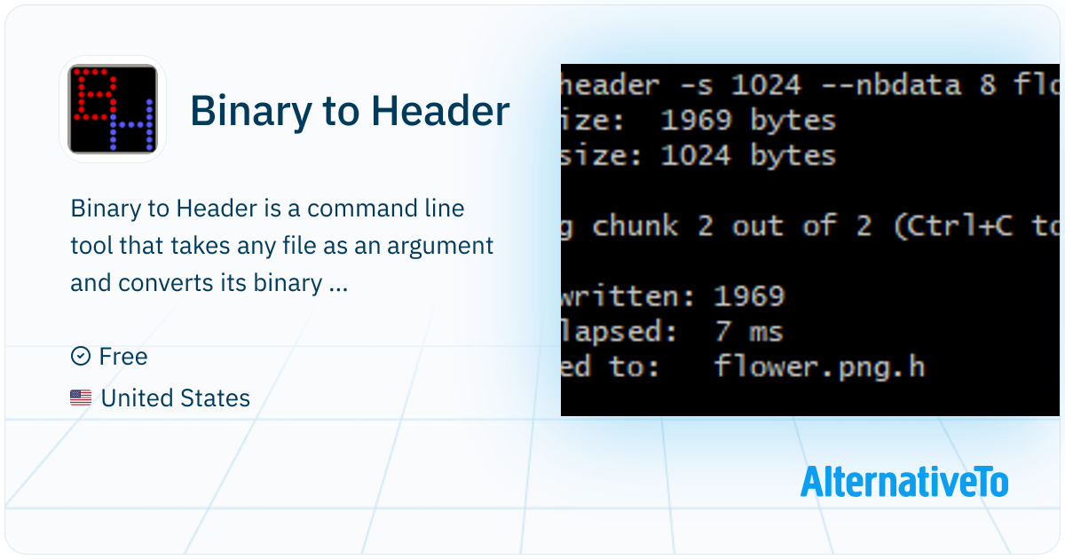 Binary to Header: Convert file binary data to C hex array | AlternativeTo