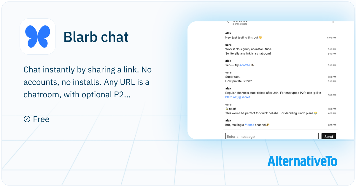 Chat No Sign In Blarb chat: A free, frictionless web chat. No sign ups. No installs ...