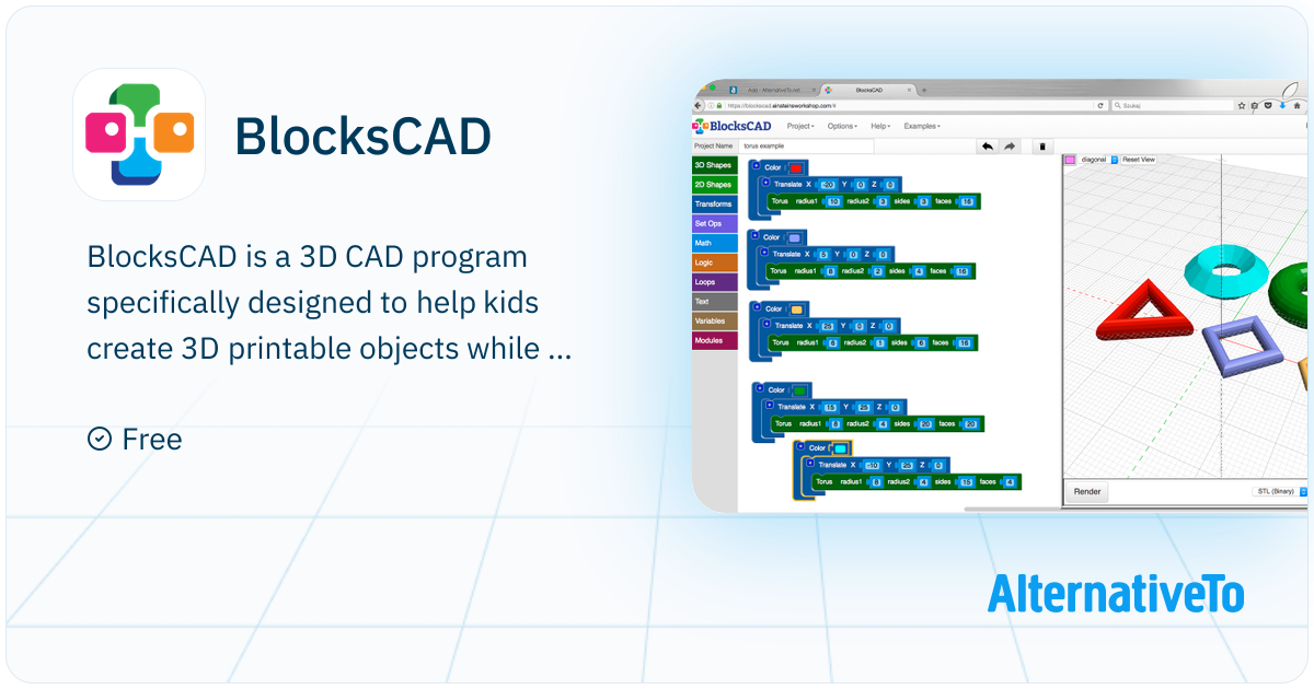 BlocksCAD: Drag-and-drop 3D Computer Aided Design and modeling tool ...