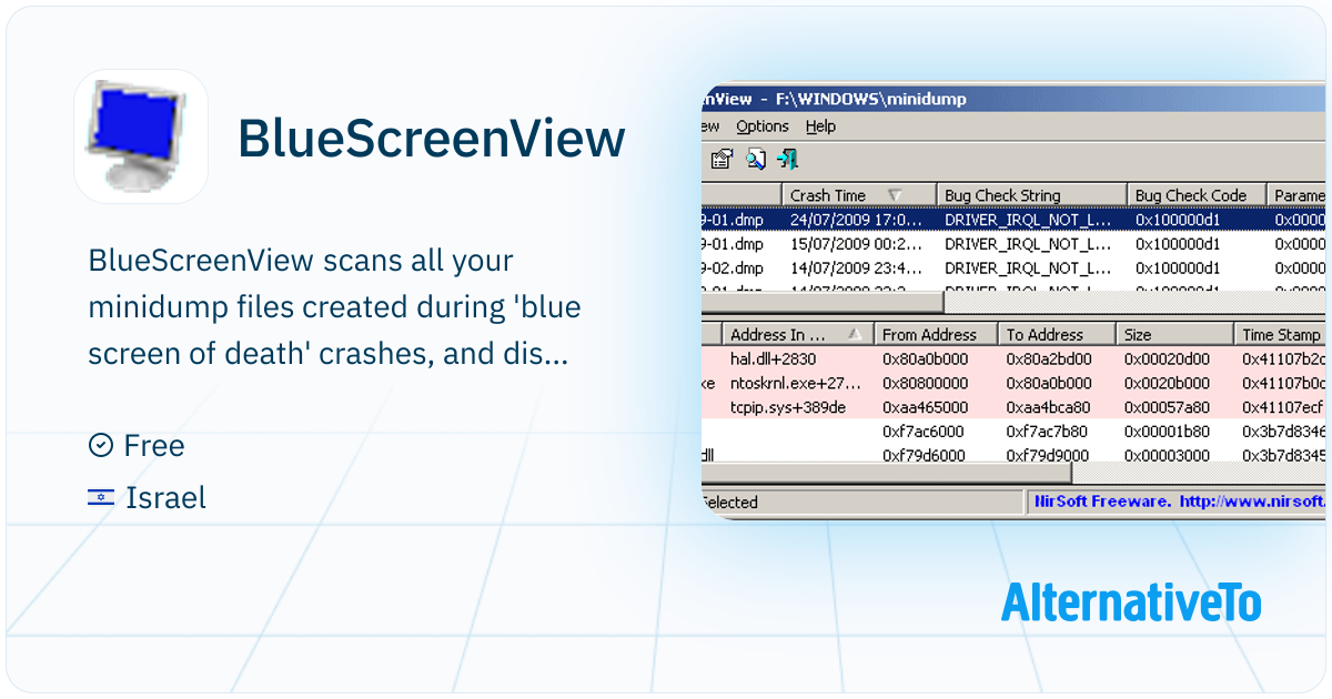 BlueScreenView: Scans all your minidump files | AlternativeTo