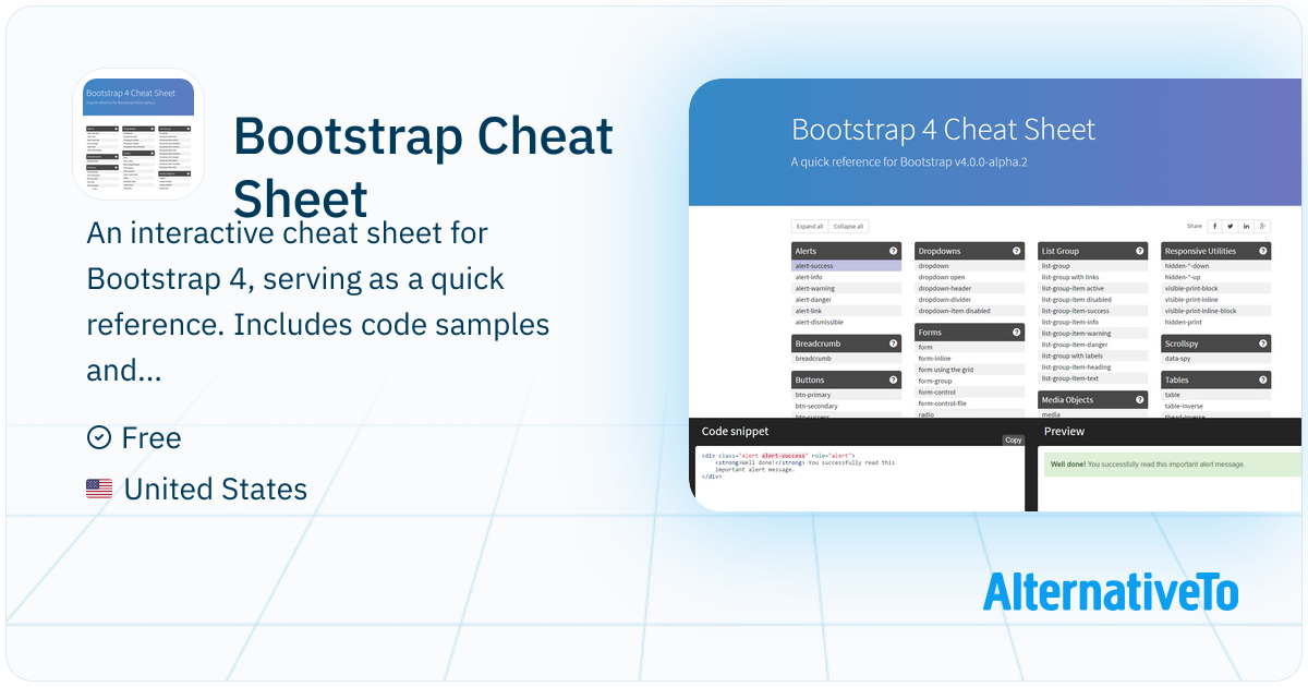 Bootstrap Cheat Sheet: Elegant, interactive cheat sheet for Bootstrap 4 ...