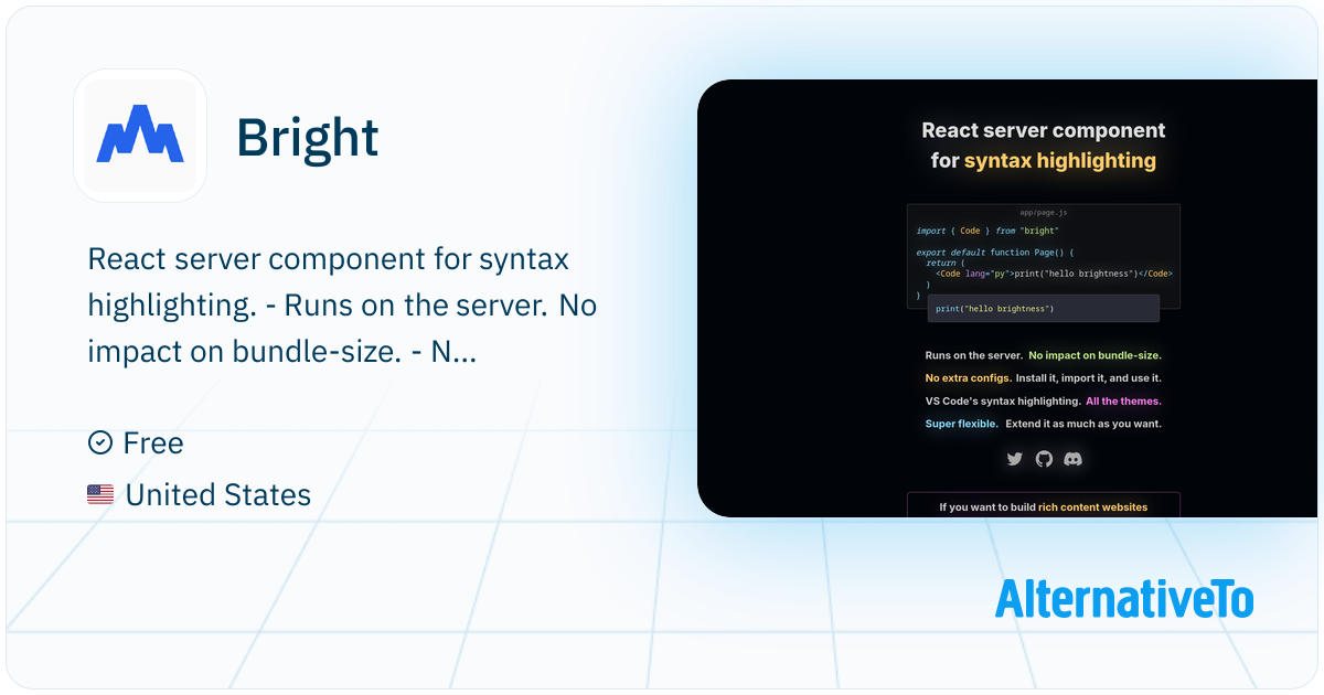 Bright: React Server Component for syntax highlighting | AlternativeTo