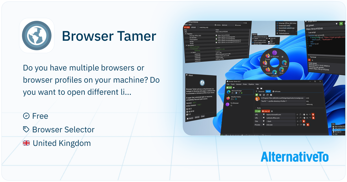 Browser Tamer: URL redirector uses rules for browser and profile ...