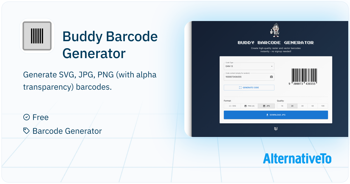 Buddy Barcode Generator: Generate SVG, JPG, PNG (with alpha ...