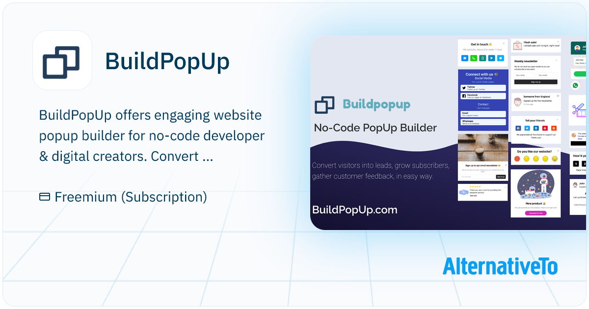 BuildPopUp: Build Engaging Pop-up Without Writing Code. | AlternativeTo