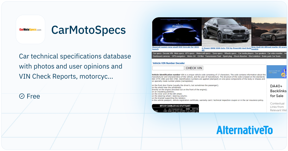 CarMotoSpecs: Car technical specifications database with photos ...