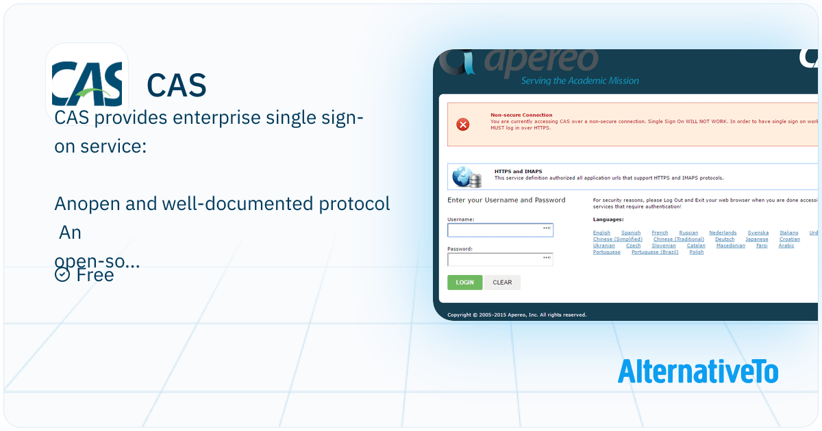 CAS: Apereo CAS - Enterprise Single Sign On for the Web | AlternativeTo