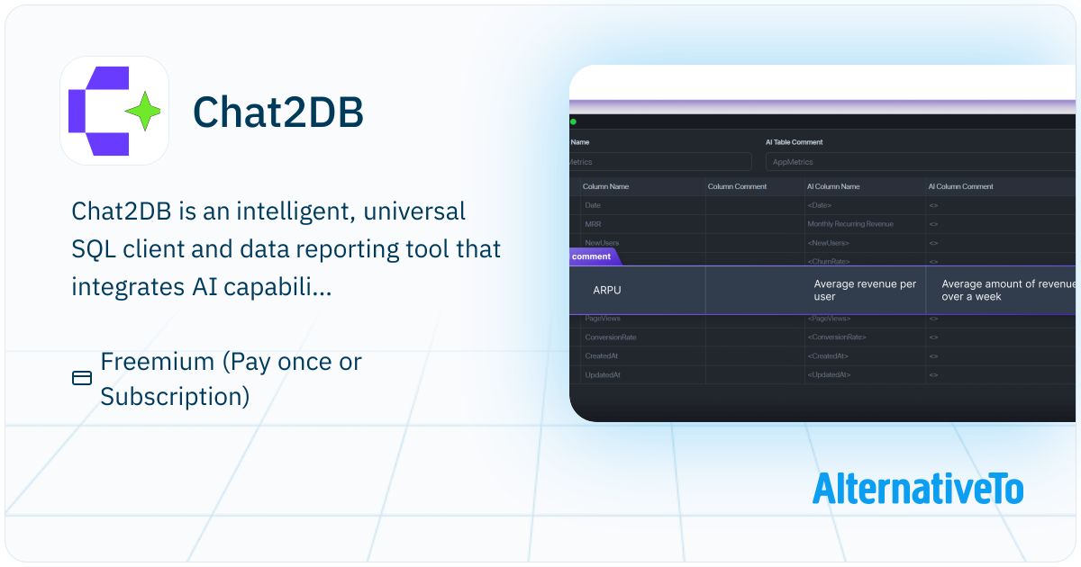 Chat2DB: AI-driven database tool and SQL client. | AlternativeTo