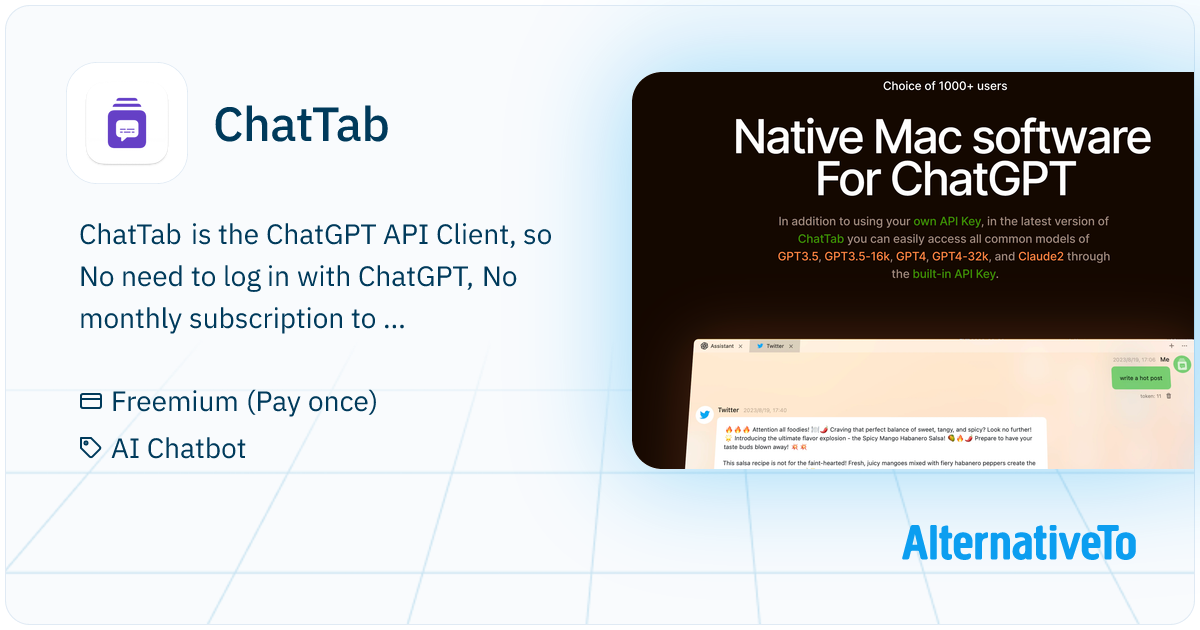ChatTab ChatGPT API Client For MacOS Without Login AlternativeTo