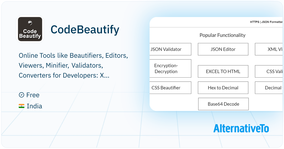 CodeBeautify: Online Tools like Beautifiers, Editors, Viewers, Minifier ...
