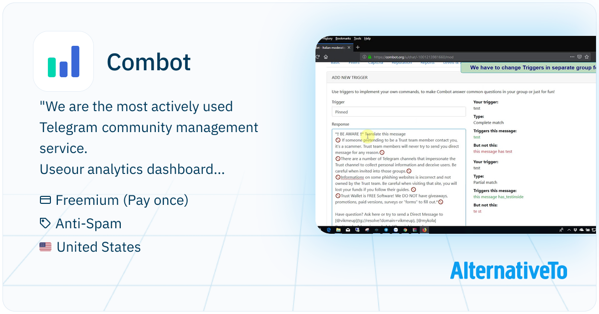 Combot: " We help you to turn your Telegram group into a full-fledged ...
