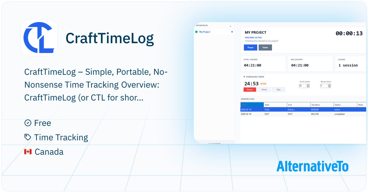 CraftTimeLog: – Simple, Portable, No-Nonsense Time | AlternativeTo