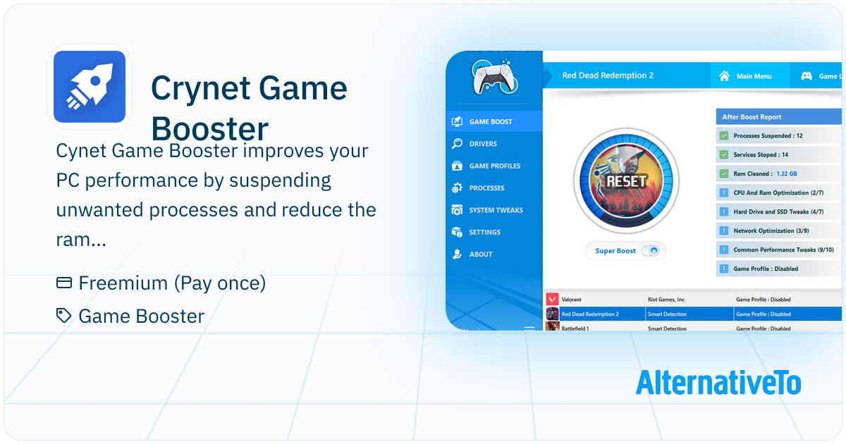 Crynet Game Booster: Improves the PC performance by suspending unwanted ...