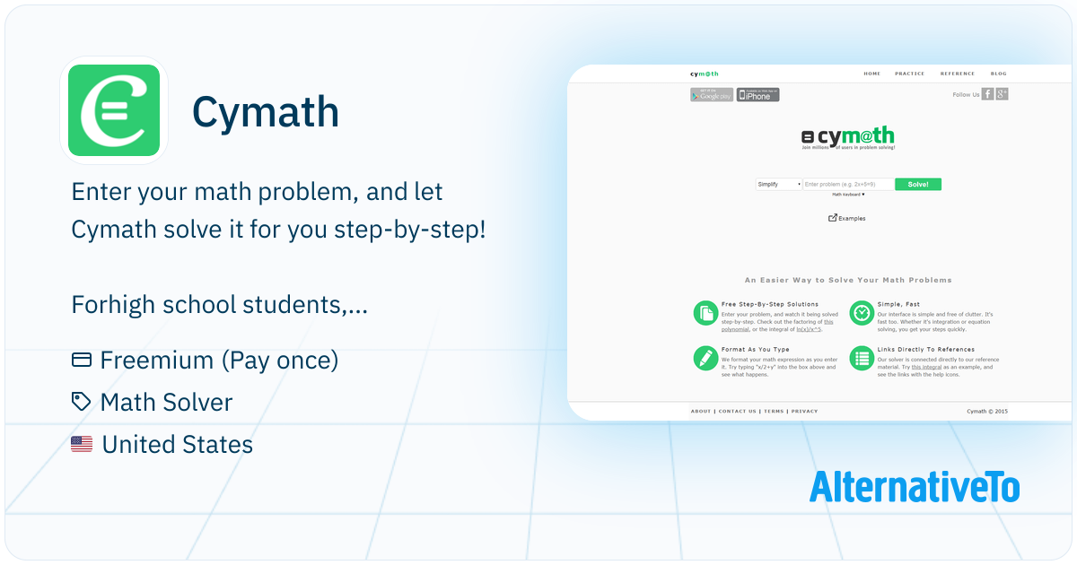 Cymath: Enter your math problem, and let Cymath solve it | AlternativeTo