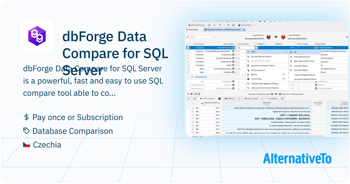 dbForge Data Compare for SQL Server: Tool to compare and sync data of ...