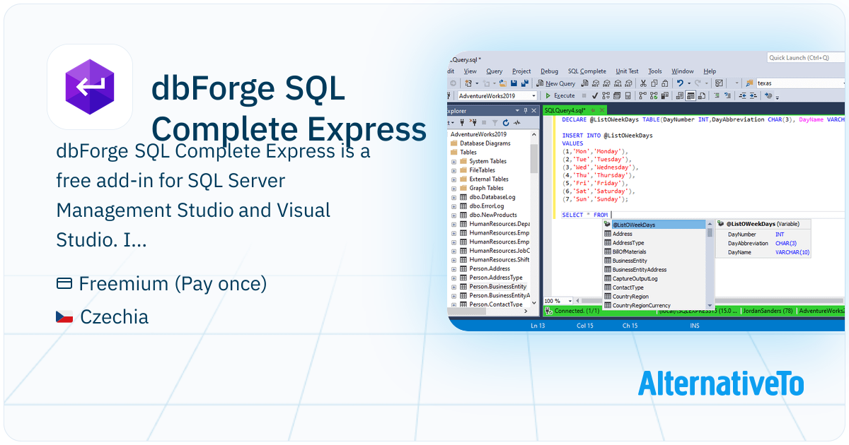 dbForge SQL Complete Express: DbForge SQL Complete is an IntelliSense ...
