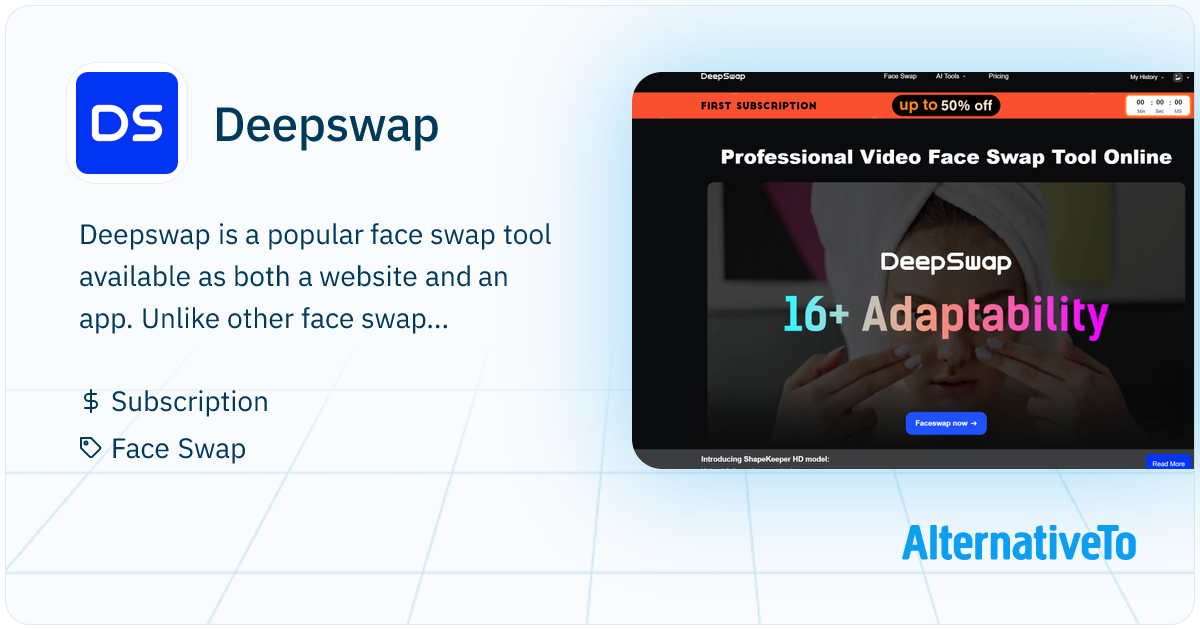 Deepswap: Face swap AI with 90% similarity and HD output | AlternativeTo