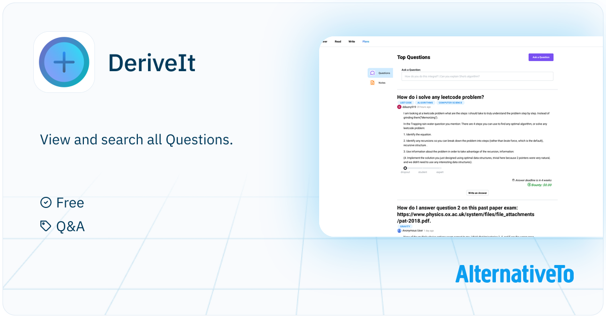 DeriveIt: View and search all Questions | AlternativeTo