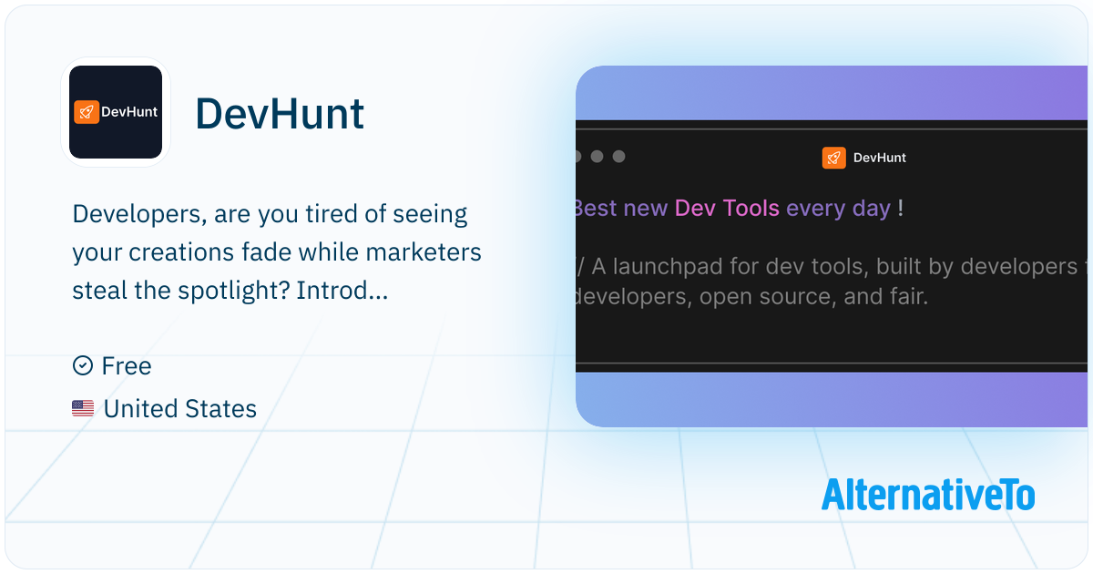 DevHunt: Dev Hunt – The best new Dev Tools every day | AlternativeTo