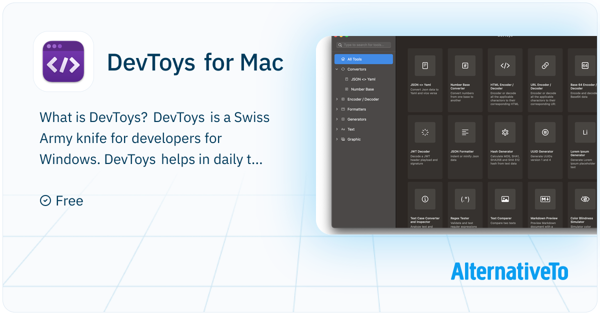 DevToys for Mac: Swiss Army knife for developers on MacOS | AlternativeTo