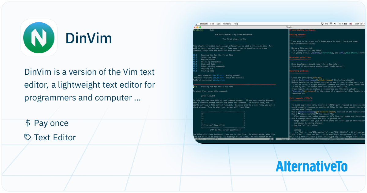 DinVim: A version of Vim for Mac OS X based on Neo Vim focused on ...