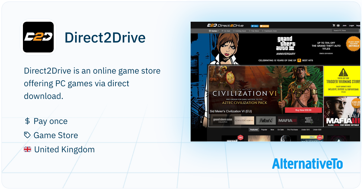 Direct2Drive: Online game store offering PC | AlternativeTo