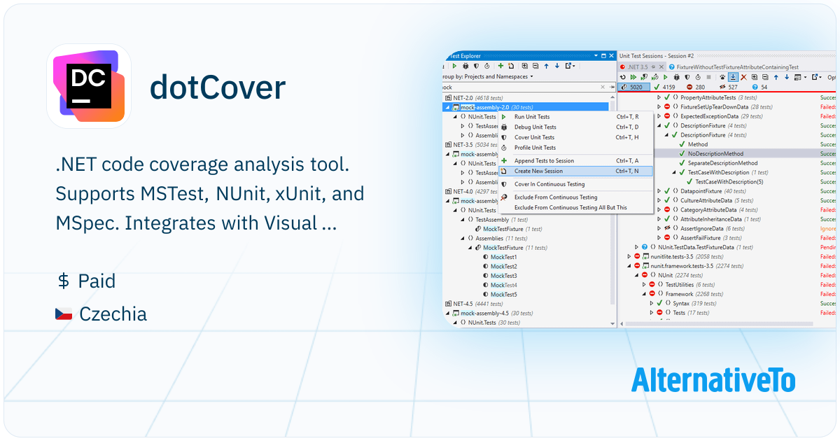 dotCover: NET Unit Test Runner and Code Coverage Tool | AlternativeTo