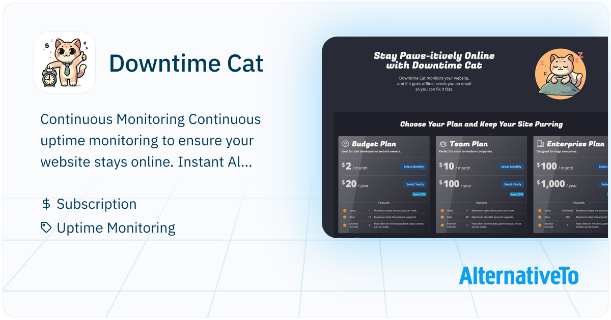Downtime Cat: Monitors your website, and if it goes offline, sends you ...