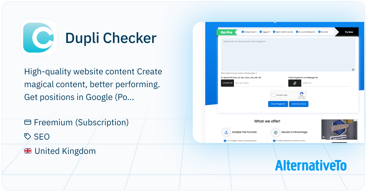 Dupli Checker: Premium-quality SEO and text analysis tools | AlternativeTo