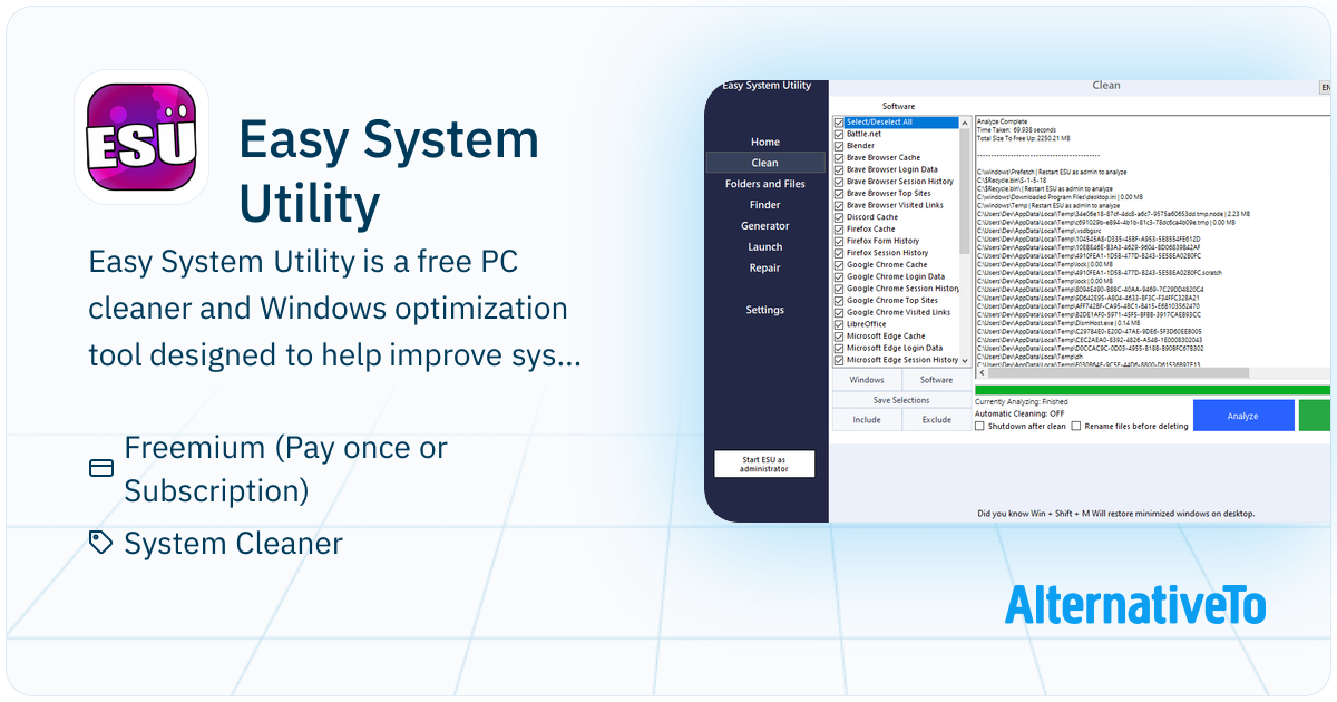 System Utility Tools Easy System Utility: Free PC cleaner and Windows optimization tool that ...