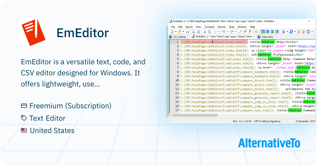 EmEditor: Lightweight Windows editor for text, code, and CSV files ...