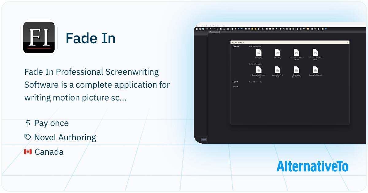 Fade In: Professional Screenwriting Software is a | AlternativeTo