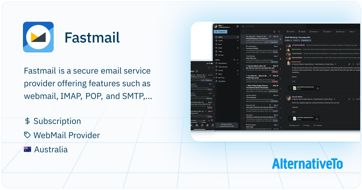 Fastmail: Secure email hosting with webmail, IMAP support | AlternativeTo