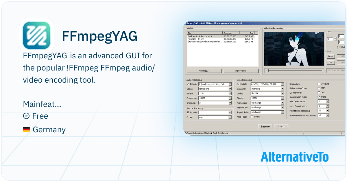 FFmpegYAG: Advanced GUI for the popular FFmpeg audio/video encoding ...