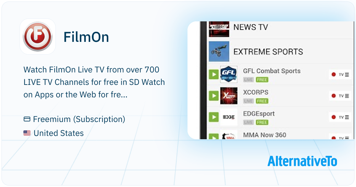 FilmOn: Access 700+ live TV channels free | AlternativeTo