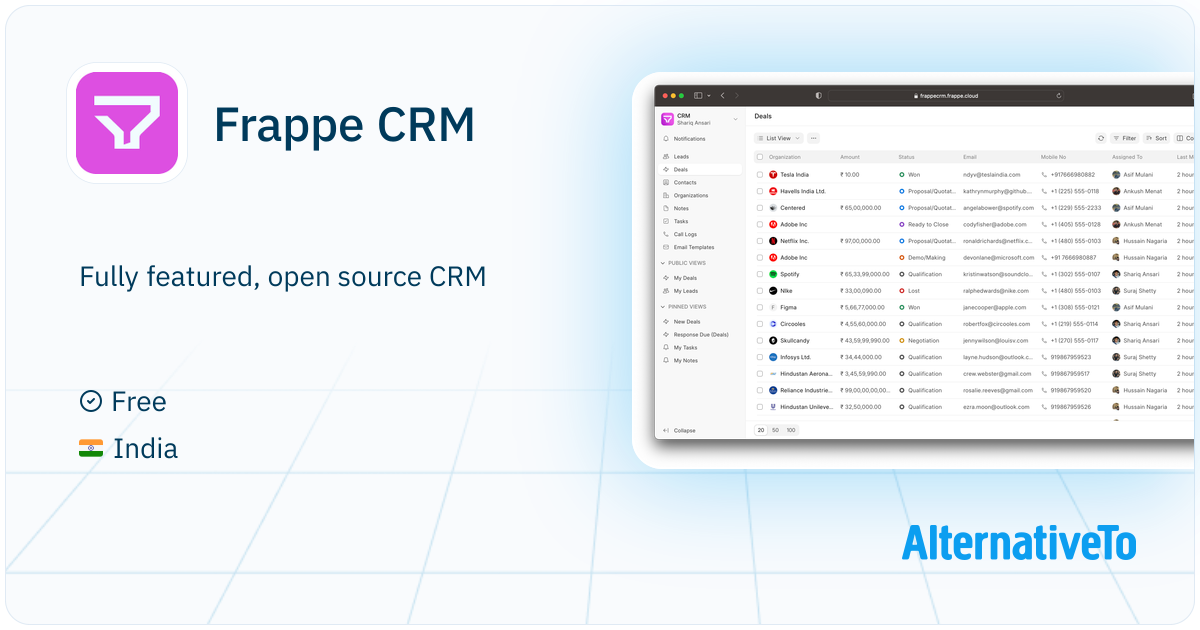 Frappe CRM: Fully featured, open source CRM | AlternativeTo