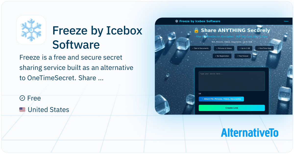 Freeze by Icebox Software: Free OneTimeSecret alternative. Share text ...